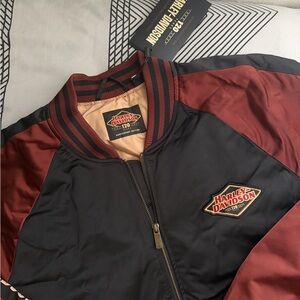 Harley-Davidson Men's Black and Burgundy Bomber Jacket